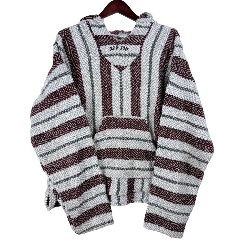 Baja Joe Ron Jon Hoodie Mens XXL Burgundy Striped Baja Jacket Surf Drug Rug Boho
